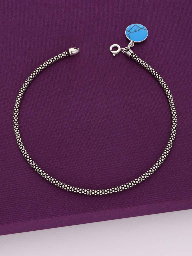 Sterling Silver Blue Statement Orb Oxidised Anklet : AKTH36-S-NA
