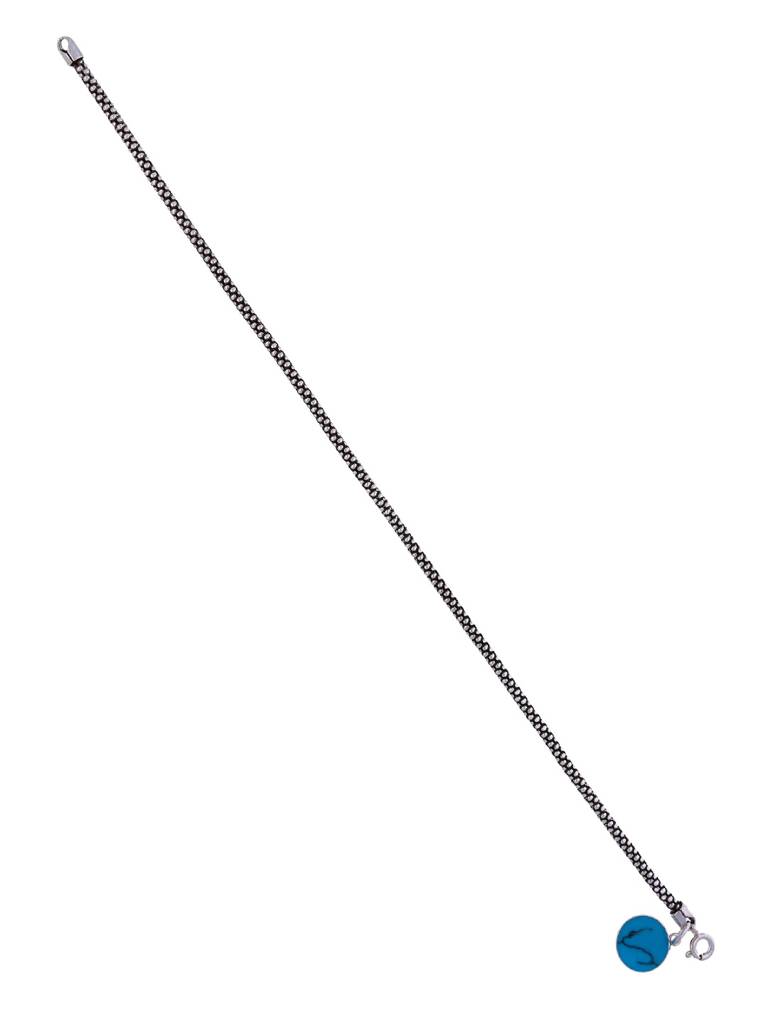 Sterling Silver Blue Statement Orb Oxidised Anklet : AKTH36-S-NA
