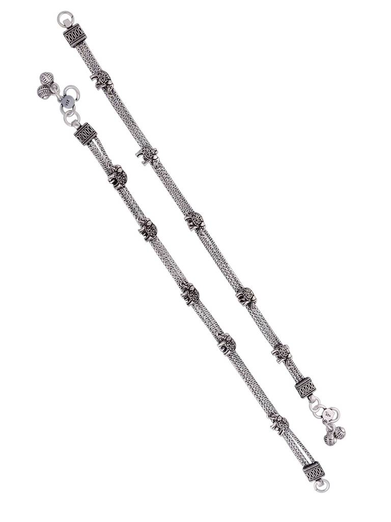 Sterling Silver Ethnic Elephants Oxidised Anklet : AKTH40-S-NA