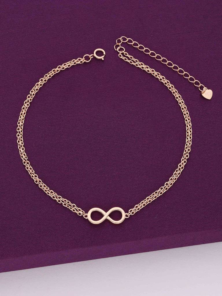 Sterling Silver Rose Gold Double Strand Single Infinity Anklet : AKTH42-RG-NA