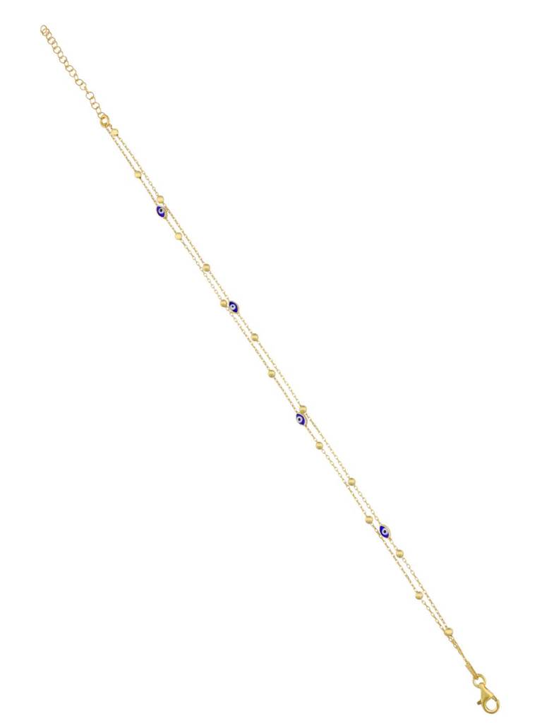 Sterling Silver Gold Evil Eye And Orbs Layered Anklet : AKTH43-G-NA