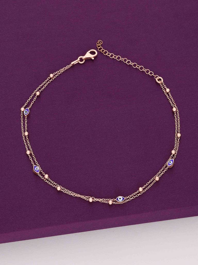 Sterling Silver Rose Gold Evil Eye Anklet : AKTH44-RG-NA