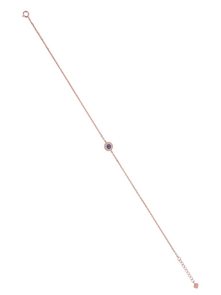Sterling Silver Rose Gold Minimalistic Zircon Diamonds Single Evil Eye Anklet : AKTH45-RG-NA