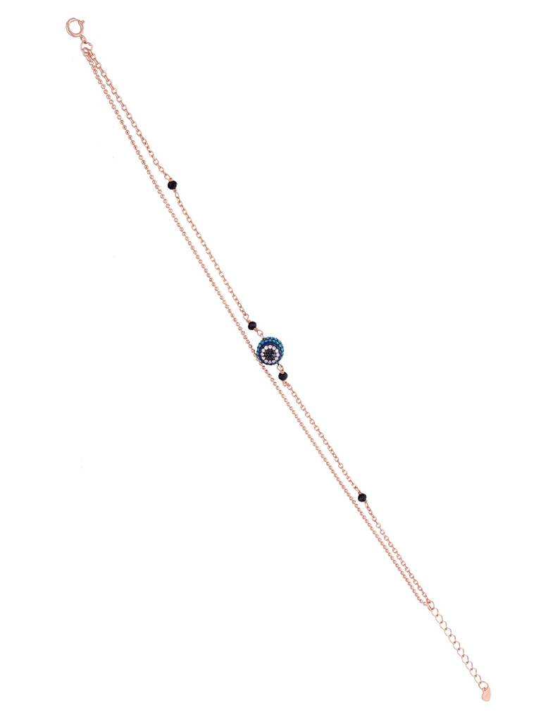 Sterling Silver Rose Gold Trendy Evil Eye Anklet : AKTH47-RG-NA