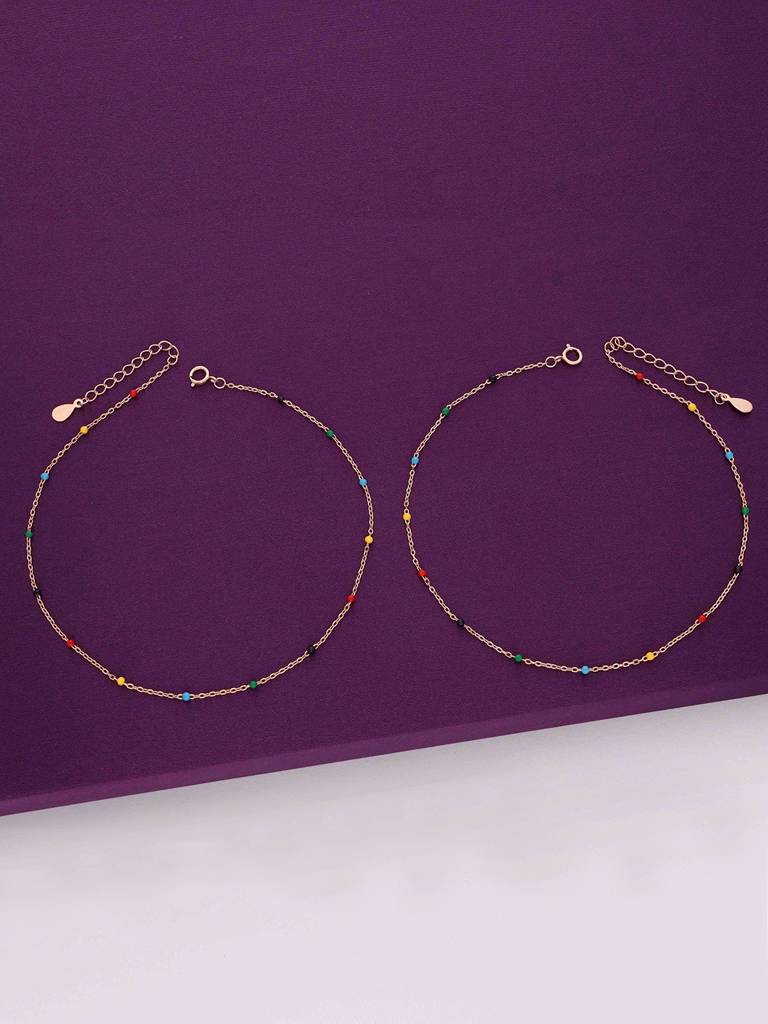 Sterling Silver Rose Gold Trendy Multi Colour Beads Chain Anklet : AKTH48-RG-NA
