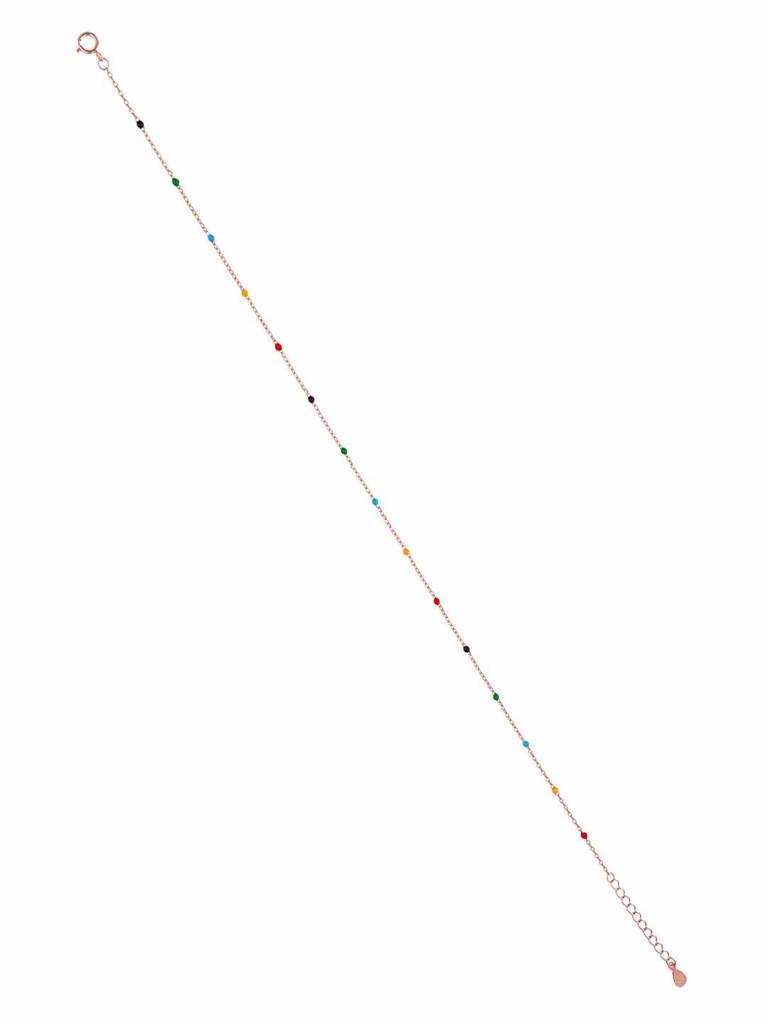 Sterling Silver Rose Gold Trendy Multi Colour Beads Chain Anklet : AKTH48-RG-NA