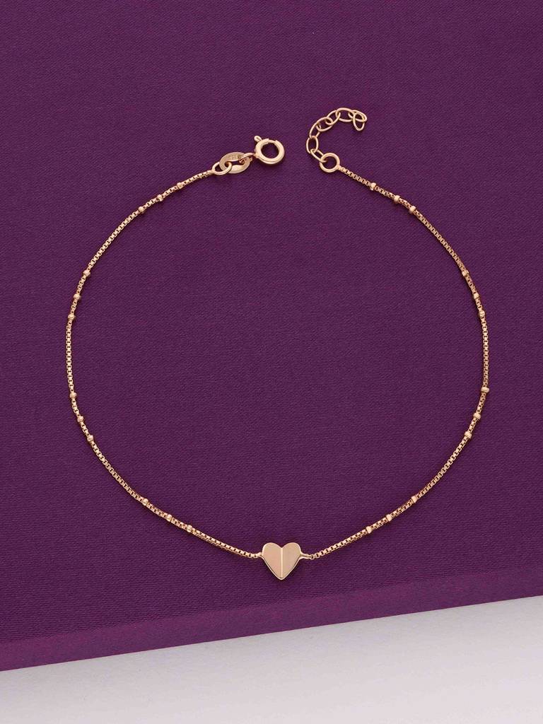 Sterling Silver Rose Gold Stylishly Sleek Heart Anklet : AKTH49-RG-NA