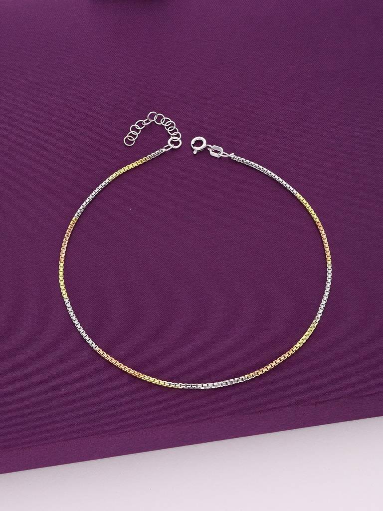 92.5 Silver Tri-Tone Classic Anklet : AKTH57-SRGG-NA