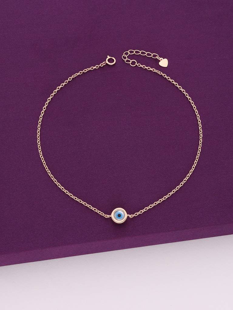 Sterling Silver Rose Gold Chic Evil Eye Anklet : AKTH63-RG-NA