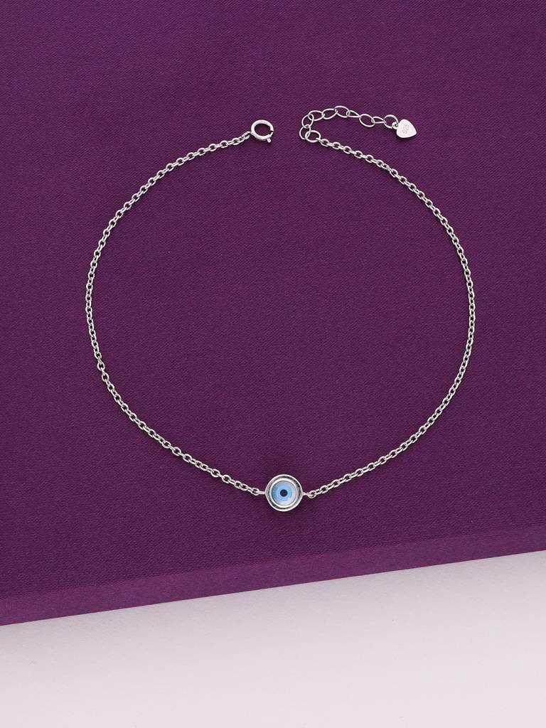 Sterling Silver Evil Eye Anklet : AKTH63-S-NA