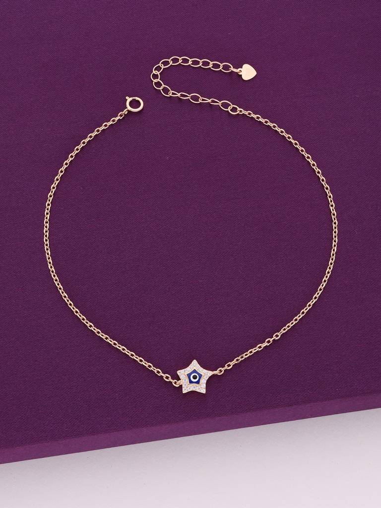 Sterling Silver Rose Gold Star Evil Eye Anklet : AKTH64-RG-NA