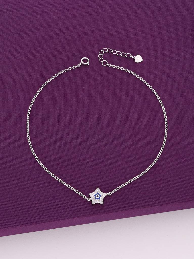 Sterling Silver Star Evil Eye Anklet : AKTH64-S-NA