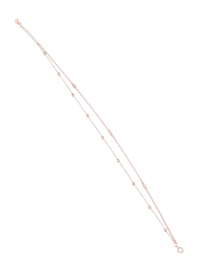 Sterling Silver Rose Gold Layered Bead & Zircon Anklet : AKTH65-RG-NA