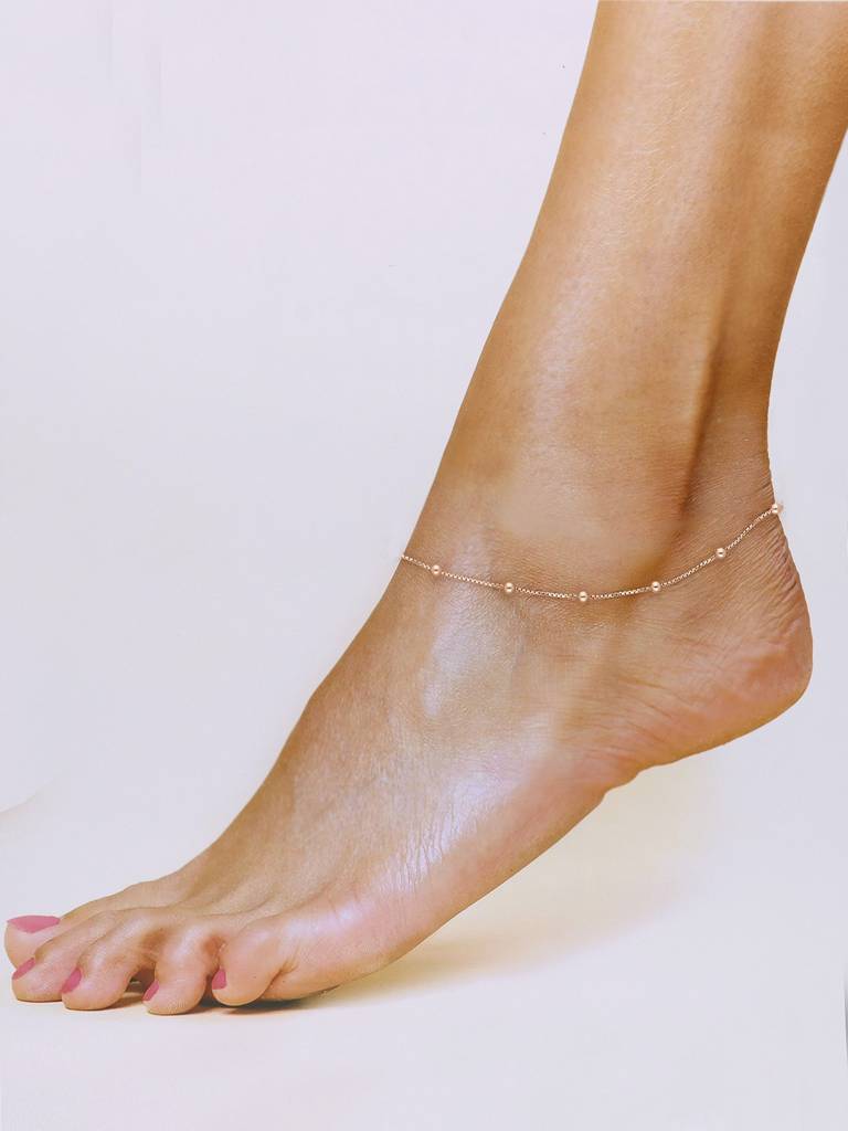 Sterling Silver Rose Gold Argent Spheres Anklet : AKTH8-RG-NA