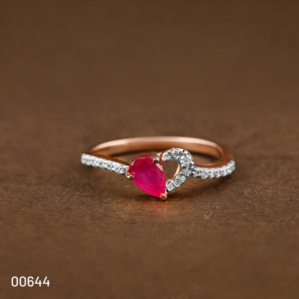 Ruby Heart Embrace Diamond Ring In 14K Gold : ALR00644