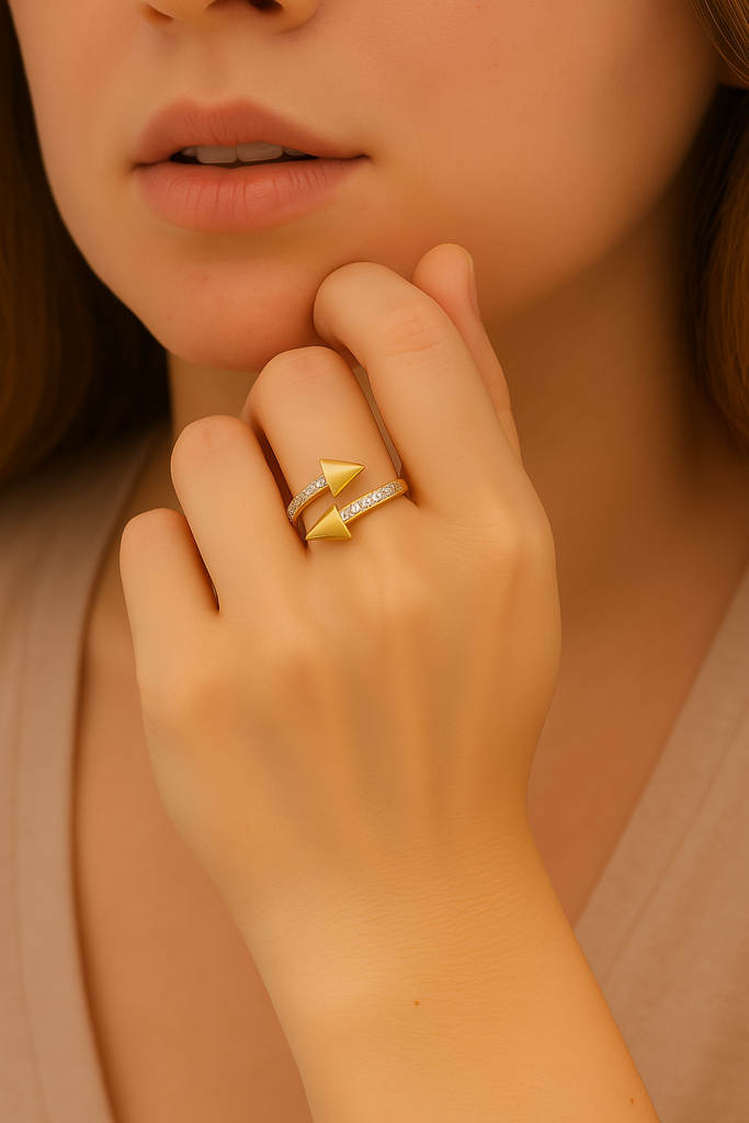 14K Yellow Gold Lab Grown Diamond Arrow Bypass Ring | 18 Diamonds, Lightweight Modern Design : ALR00649