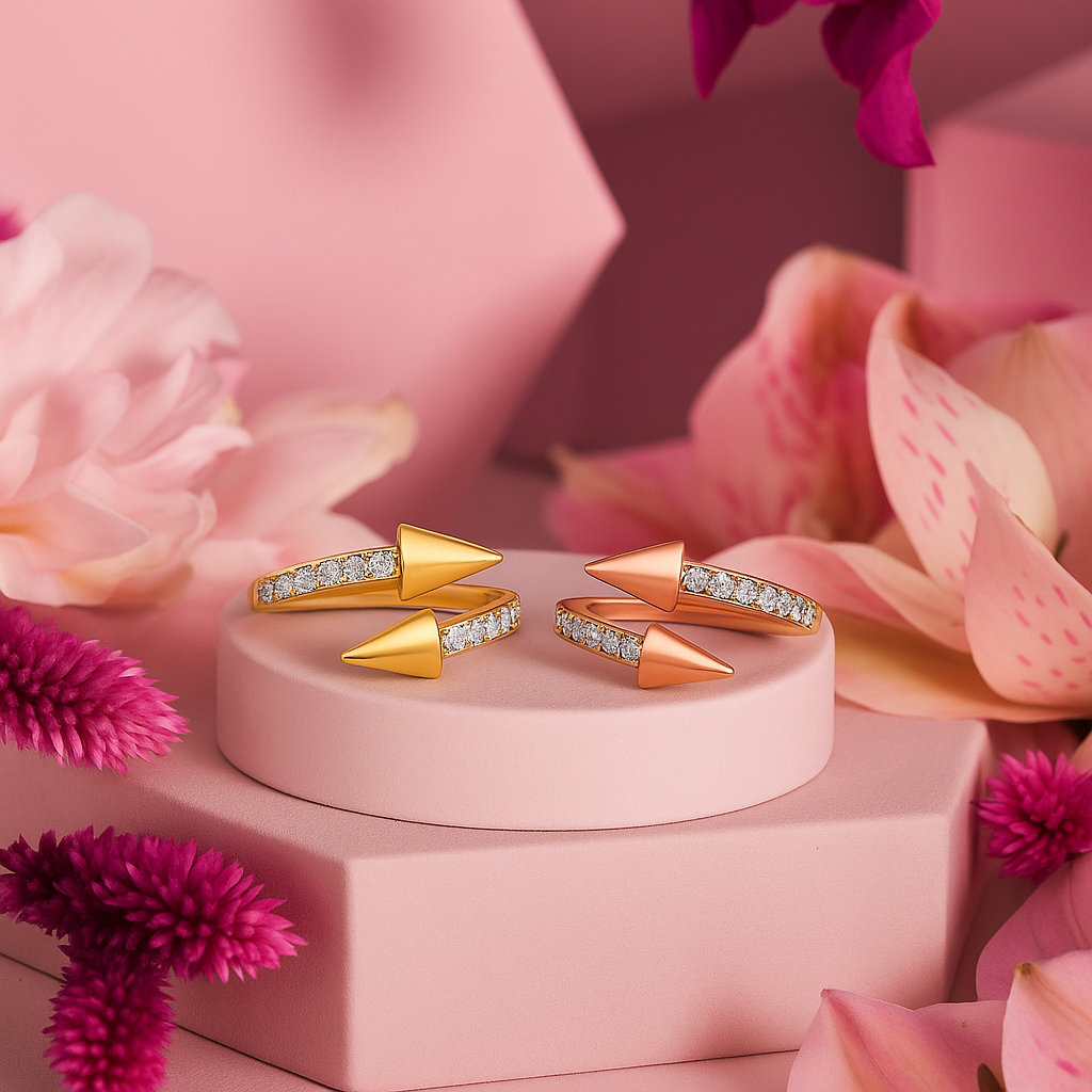 14K Yellow Gold Lab Grown Diamond Arrow Bypass Ring | 18 Diamonds, Lightweight Modern Design : ALR00649