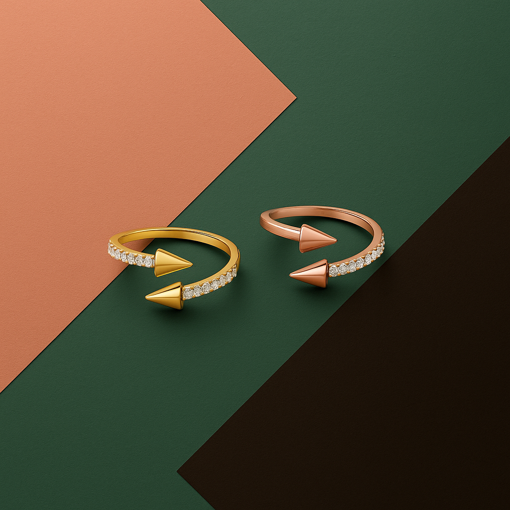 14K Yellow Gold Lab Grown Diamond Arrow Bypass Ring | 18 Diamonds, Lightweight Modern Design : ALR00649