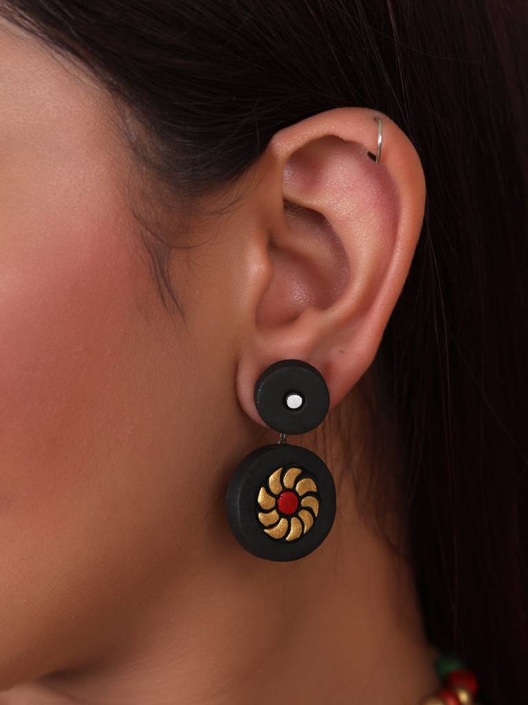 Handcrafted Multi-Color Tribal Motifs Terracotta Clay Adjustable Length Choker Necklace Set : ALT-JEW-Wardrobe-125