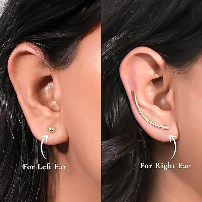 Ayla Minimalist Ear Crawler & Stud Earrings Set For Women & Girls : AMAEARGD06