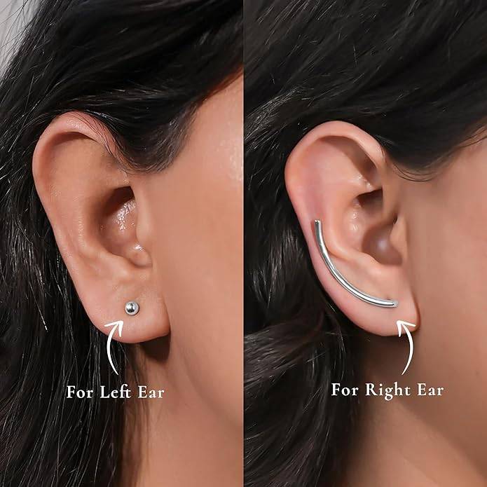 Ayla Minimalist Ear Crawler & Stud Earrings Set For Women & Girls : AMAEARSL06
