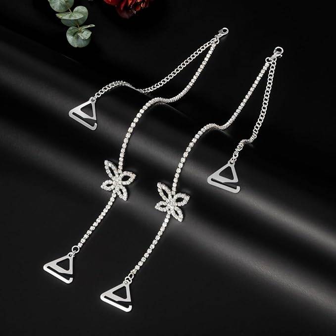 Silver Butterfly Crystal Shoulder Straps For Women & Girls : AMAFLYSTRAP