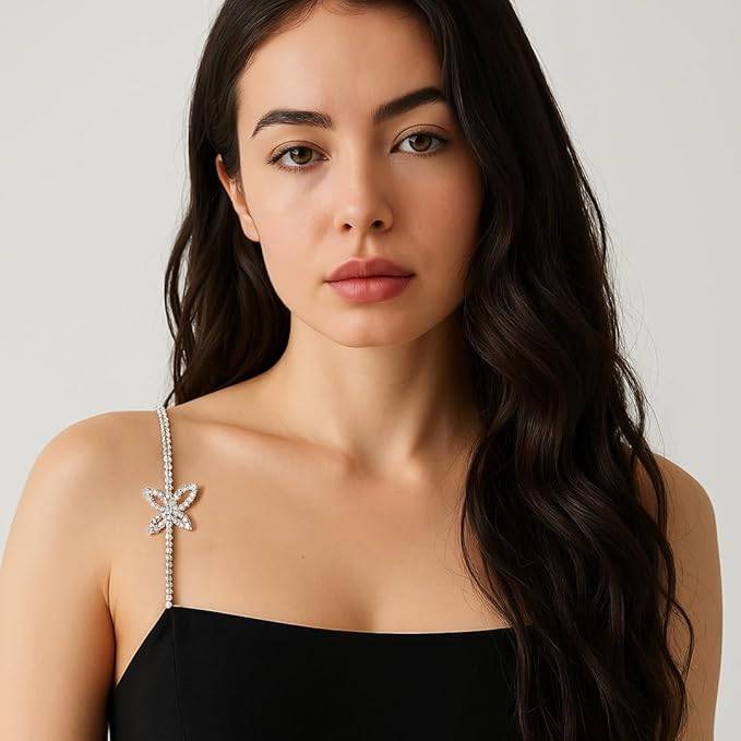Silver Butterfly Crystal Shoulder Straps For Women & Girls : AMAFLYSTRAP