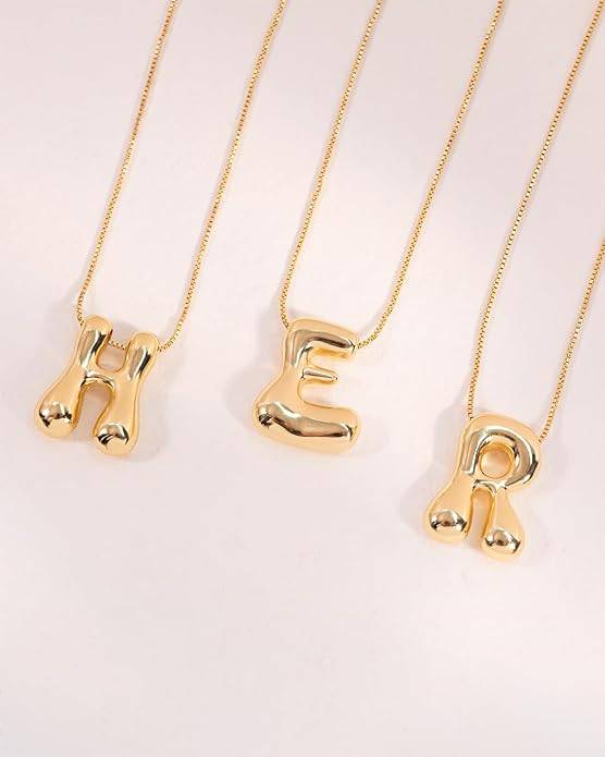 Hana Bubble Initial Necklace For Women & Girls : AMAHANGQ1