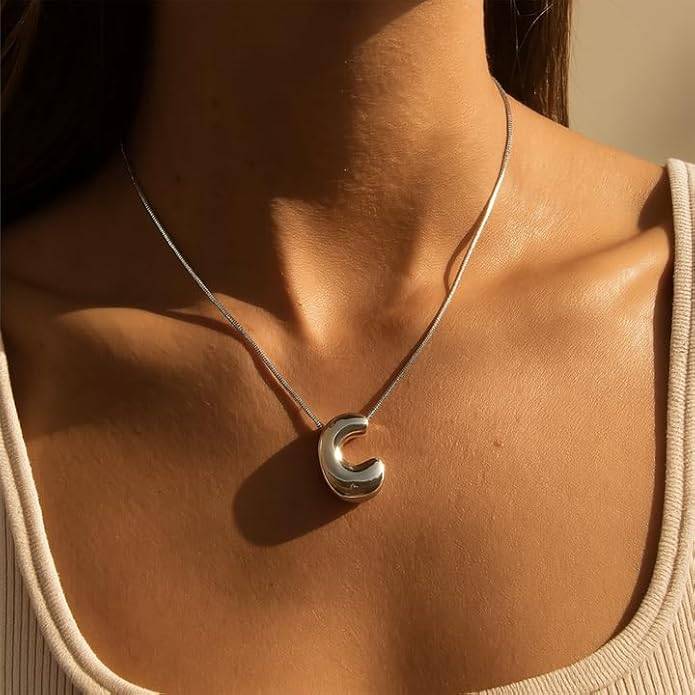 Hana Bubble Initial Necklace For Women & Girls : AMAHANSC1