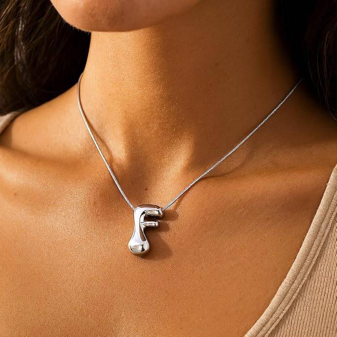 Hana Bubble Initial Necklace For Women & Girls : AMAHANSF1