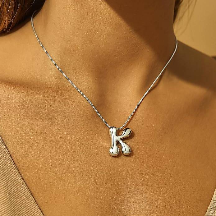 Hana Bubble Initial Necklace For Women & Girls : AMAHANSK1