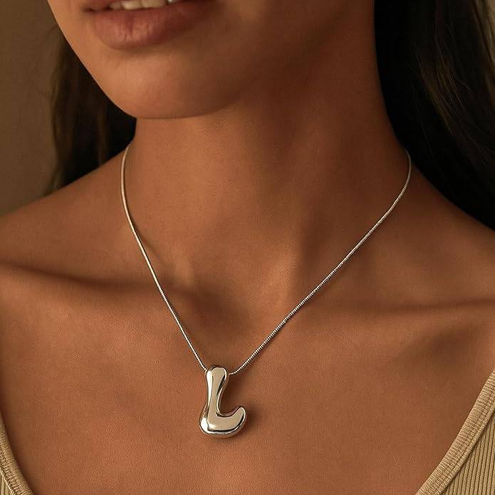 Hana Bubble Initial Necklace For Women & Girls : AMAHANSL1