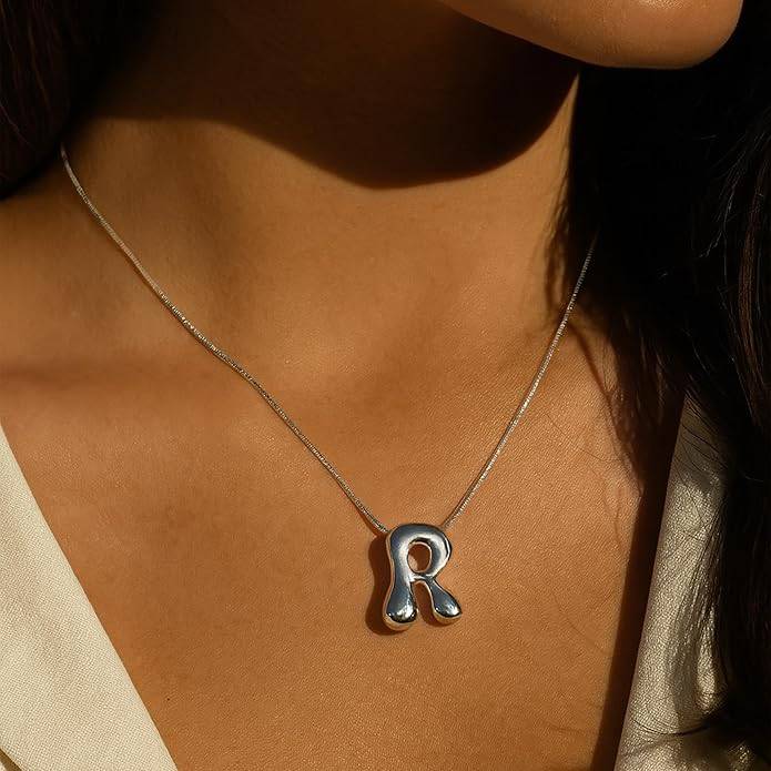 Hana Bubble Initial Necklace For Women & Girls : AMAHANSR1
