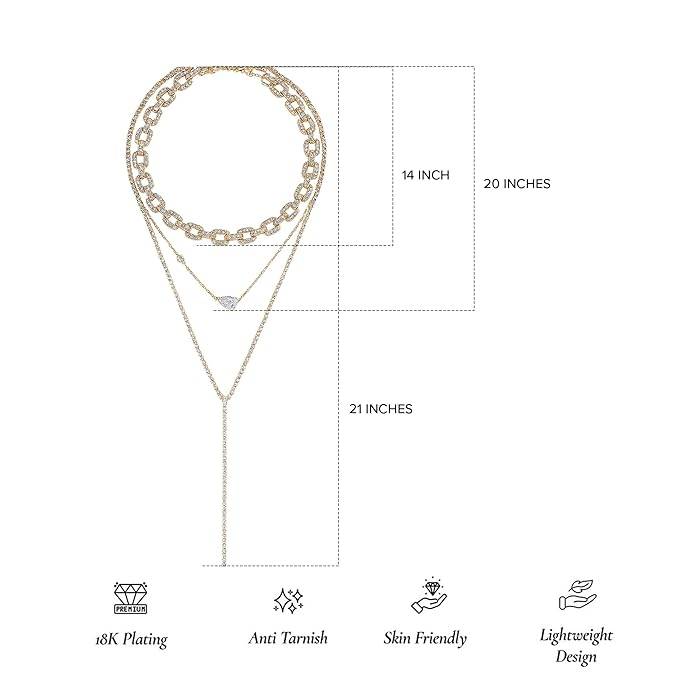 Lina Multi-Layered Necklace Stack For Women & Girls : AMALINA-SETOF3NK