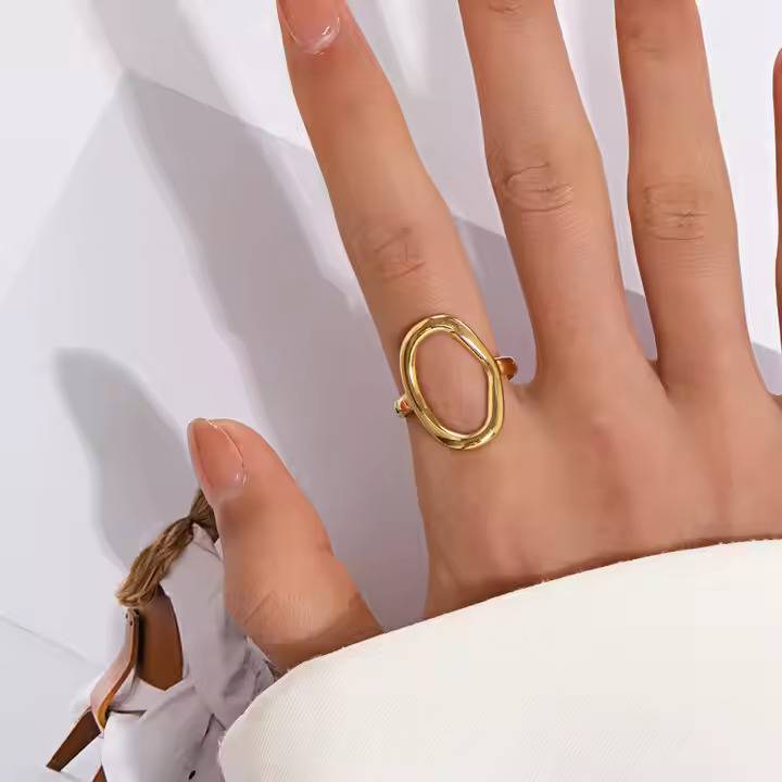 Gold Plated Oval Hollow Ring For Women & Girls : AMAOVAHAL
