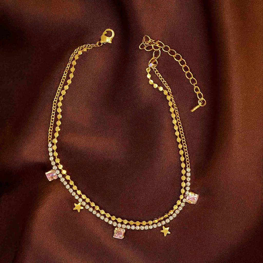 Gold Plated Double Layered Anklet For Women & Girls : AMASTAR-ANKLET
