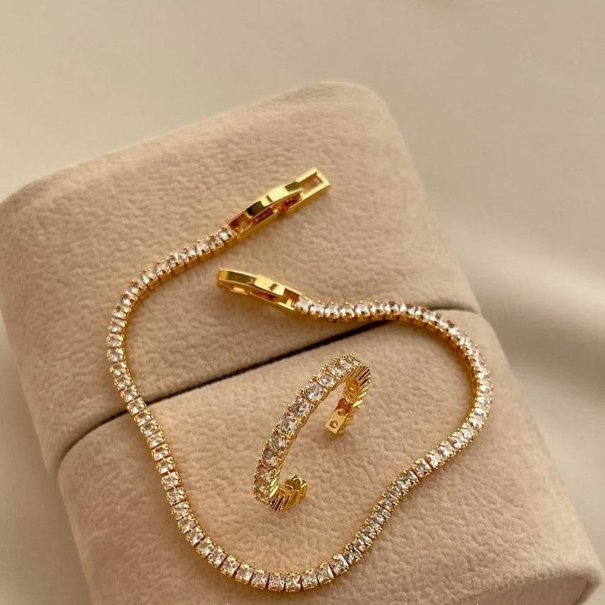 Gold Plated Zircon Ring And Bracelet Set For Women And Girls : Zirconia Jewellery Set : AMAZIR-RI-BR-SET