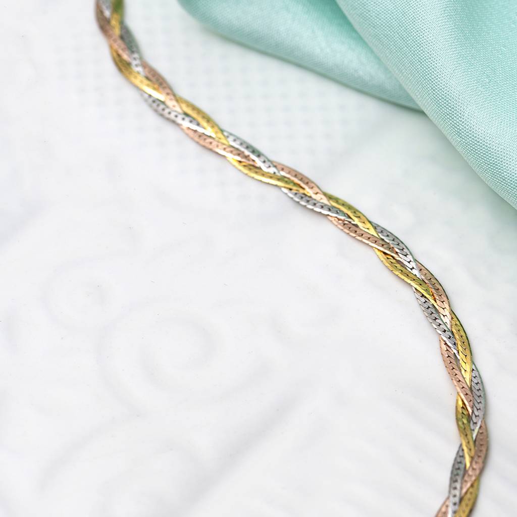 925 Pure Silver Tri-Colour Plated  Solid Chain Anklet-Ank-60049-One : ANK-60049-ONE