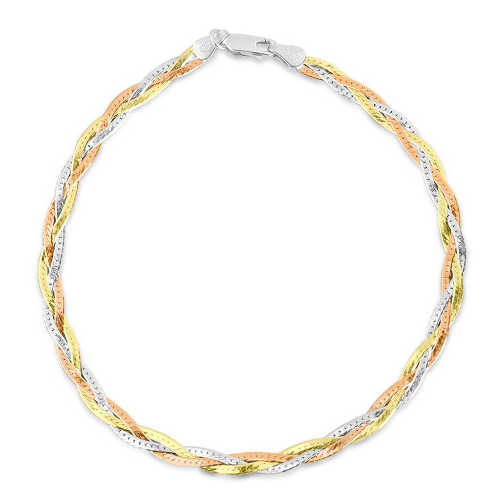 925 Pure Silver Tri-Colour Plated  Solid Chain Anklet-Ank-60049-One : ANK-60049-ONE