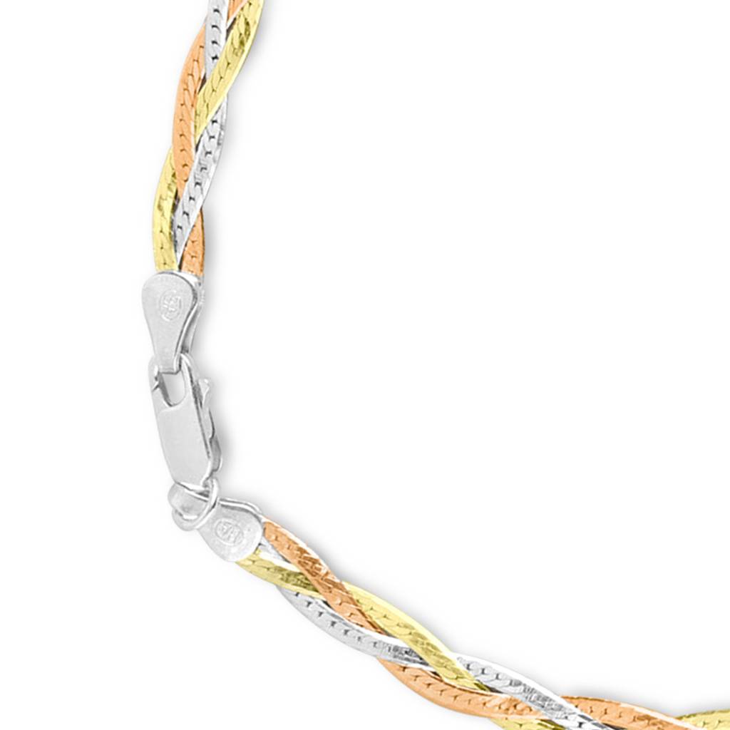 925 Pure Silver Tri-Colour Plated  Solid Chain Anklet-Ank-60049-One : ANK-60049-ONE
