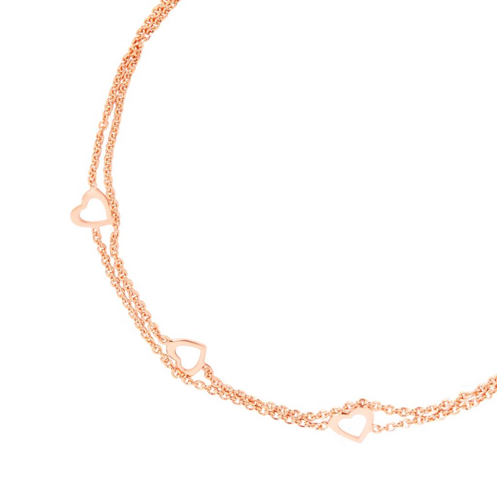 925 Pure Silver Rose Gold Plated  Heart Chain Anklet : ANK-60059-ONE