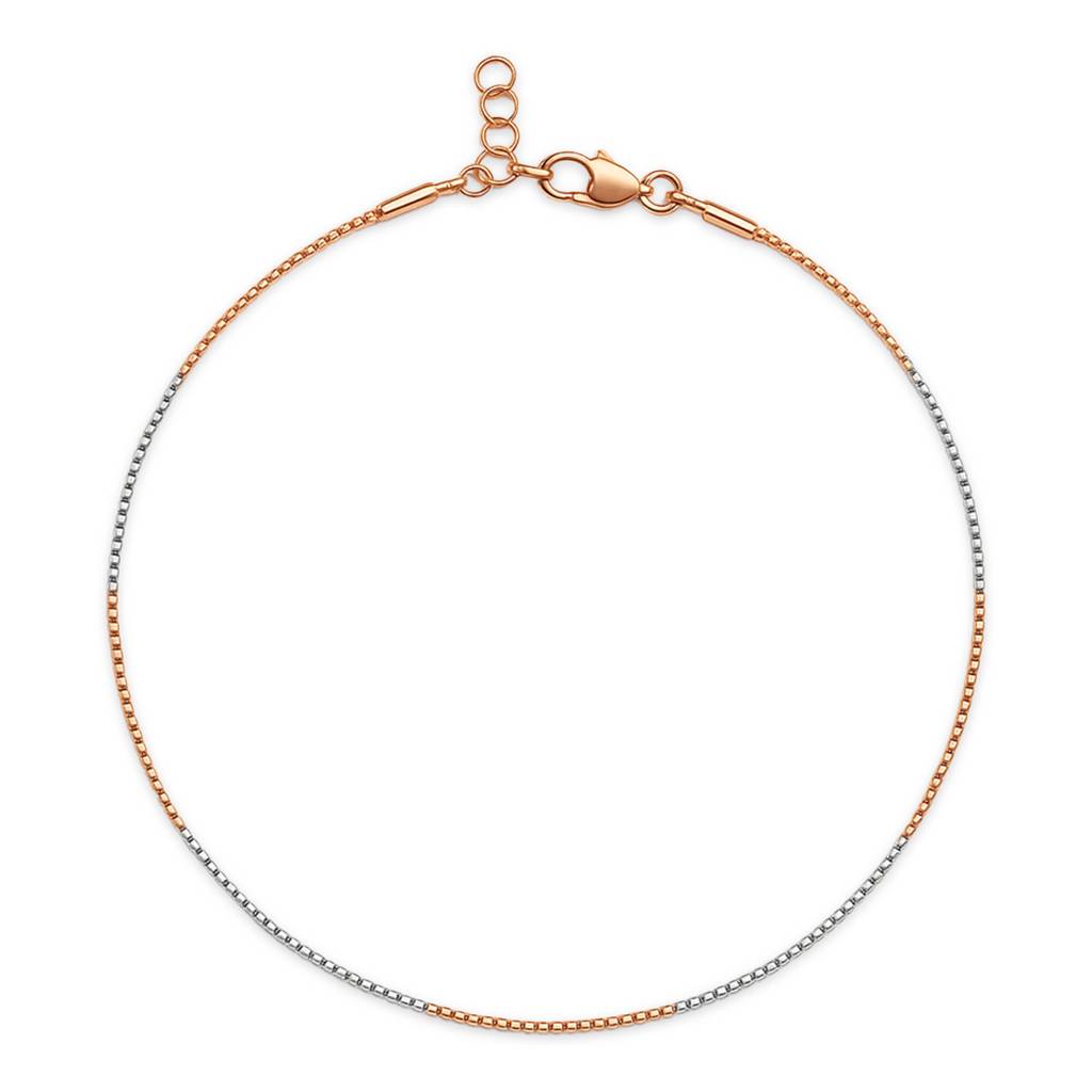 Sleek Dual-Tone Twist Rose Gold & Rhodium-Plated 925 Silver Anklet : ANK-60074-ONE-RRG