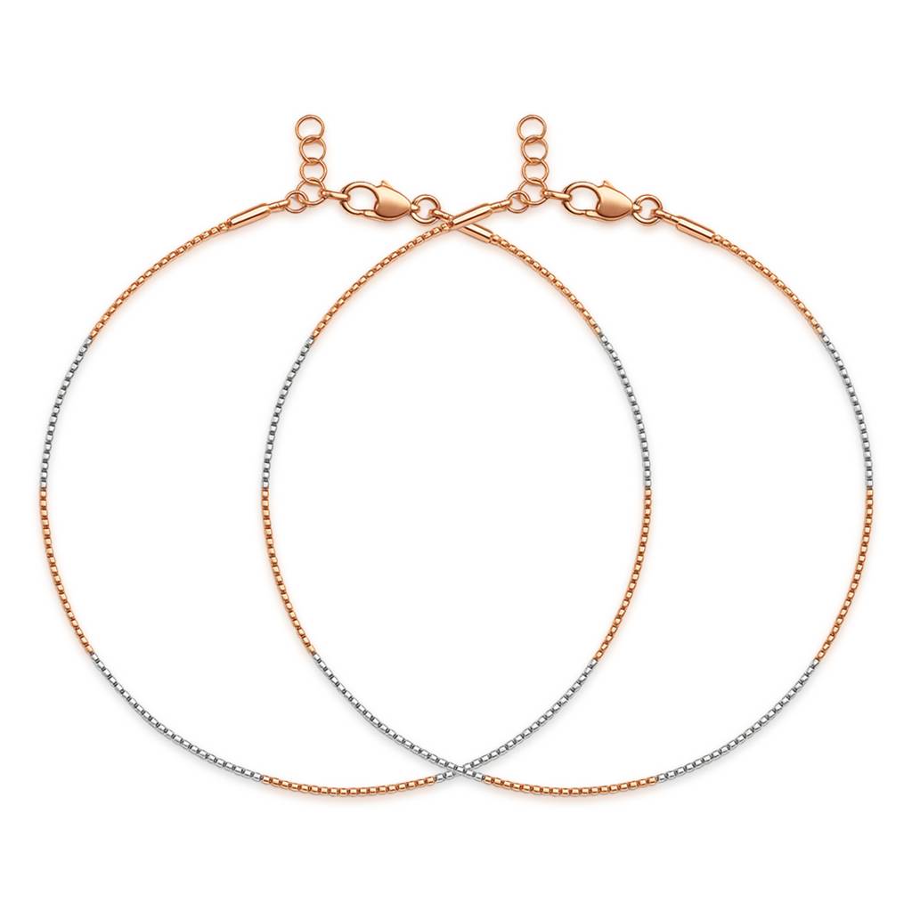 Sleek Dual-Tone Twist Rose Gold & Rhodium-Plated 925 Silver Anklet : ANK-60074-Pair-RRG