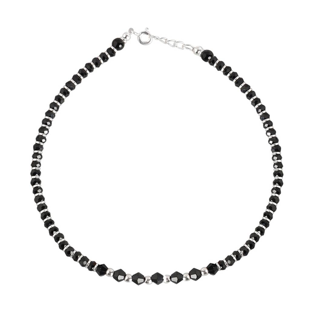 925 Pure Silver Rhodium Plated Beaded Abstract Traditional Anklet : ANK-60085-ONE