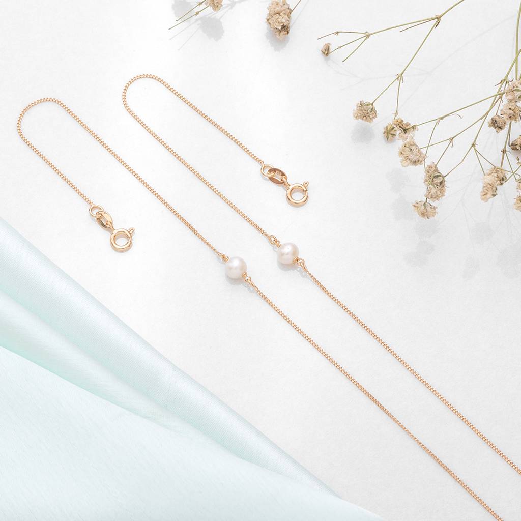 Solid Pearl Rose Gold Plated 925 Sterling Silver Chain Anklet : ANK-60132-PAIR