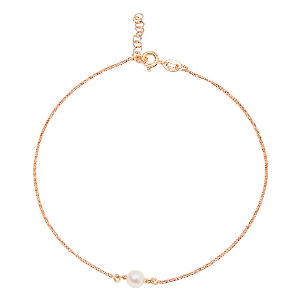 Solid Pearl Rose Gold Plated 925 Sterling Silver Chain Anklet : ANK-60132-PAIR