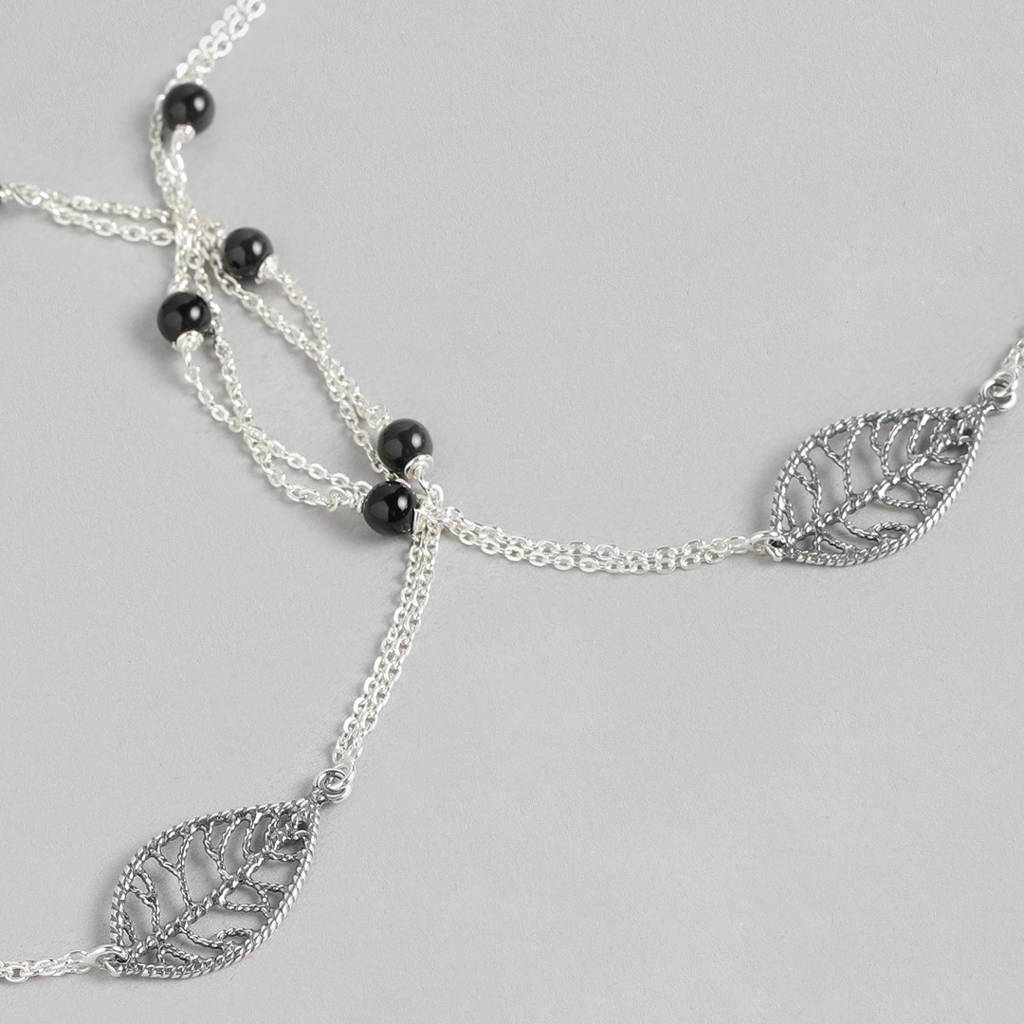 Leaf Rhodium Plated 925 Sterling Silver Chain Anklet : ANK-60136-PAIR
