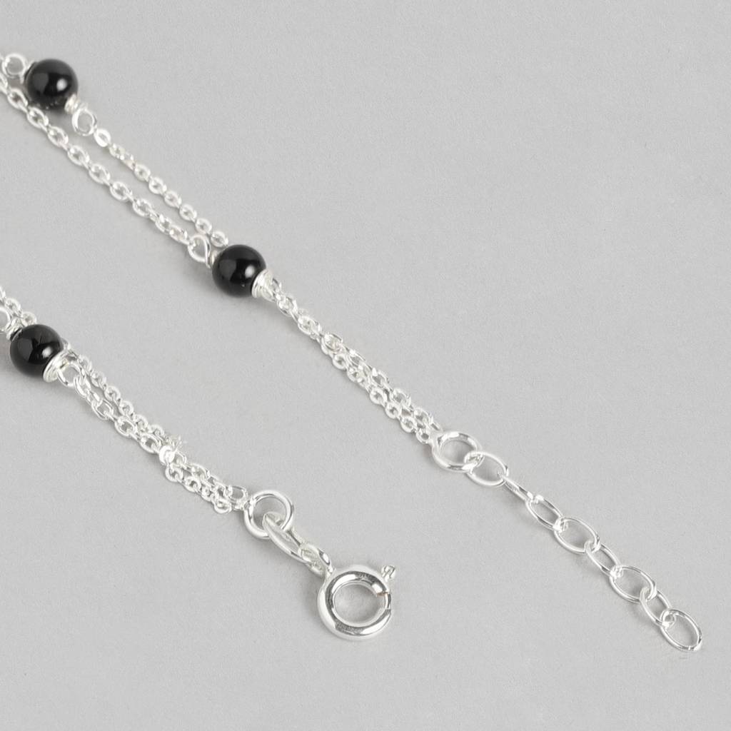 Leaf Rhodium Plated 925 Sterling Silver Chain Anklet : ANK-60136-PAIR
