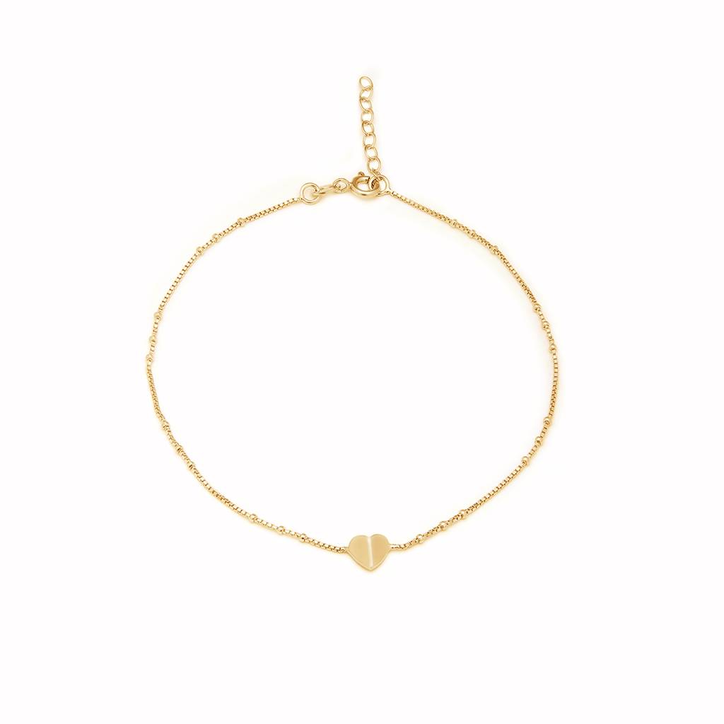 925 Pure Silver Gold Plated  Heart Chain Anklet : ANK-60137-ONE-G