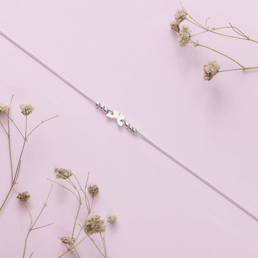 925 Pure Silver Rhodium Plated  Butterfly Chain Anklet : ANK-60145-ONE